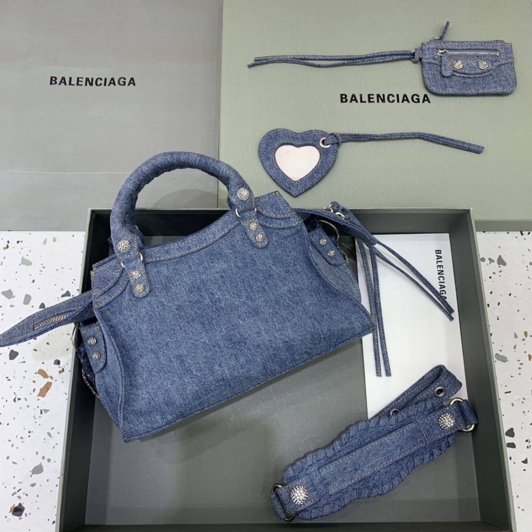 Balenciaga Neo Cagole XS Handbag Shoulder Bag in Denim With Rhinestones